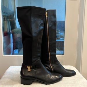 NWOT Michael Kors Hamilton Black Leather Stretch Riding Boots Size 8